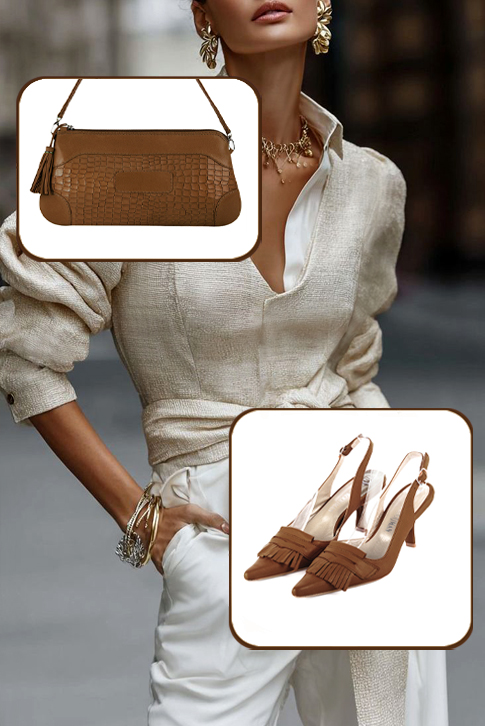 Dress slingback heels in caramel brown leather with high spool heels and pointed toe - Top view